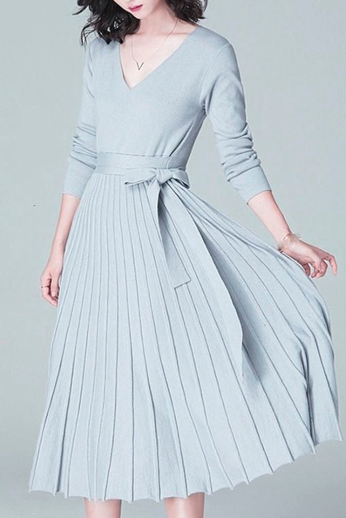 Γαλάζιο Πλεκτό Φόρεμα με Πιέτες | Φορέματα - Laura Ferri