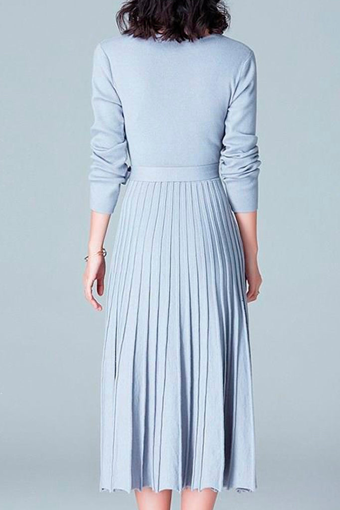 Γαλάζιο Πλεκτό Φόρεμα με Πιέτες | Φορέματα - Laura Ferri