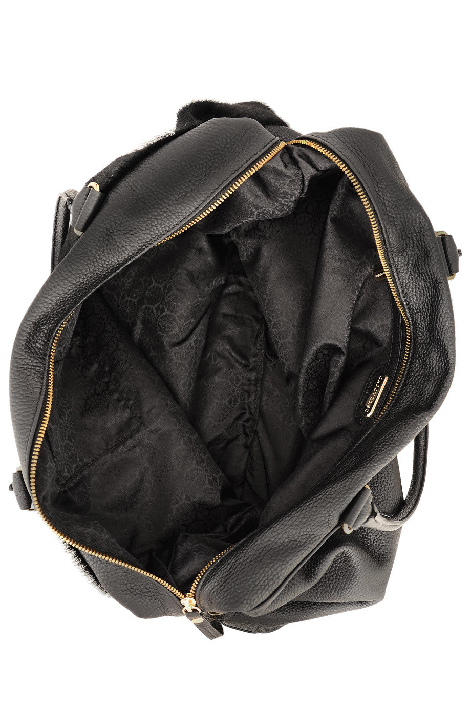 CAPOVERSO CAVALLINO Black Leather Bag with Pony Hair