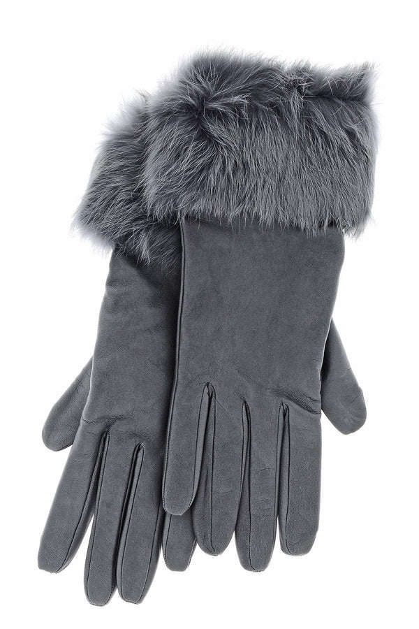 Γκρι Δερμάτινα Γάντια με Γούνα - Demi | Γυναικεία Γάντια