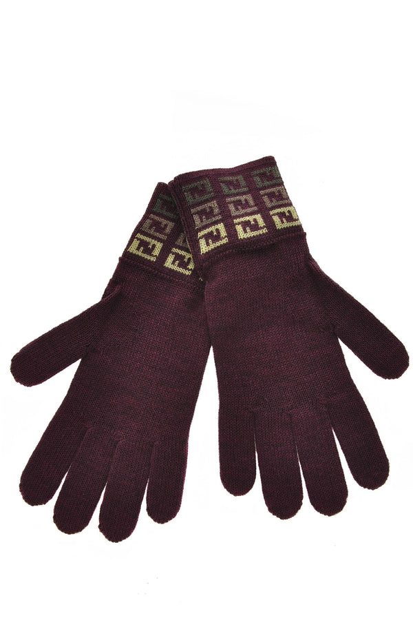 Μπορντώ Μάλλινα Γάντια - Fendi FF | Γυναικεία Γάντια