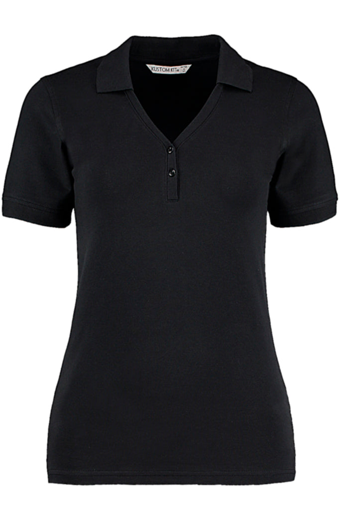 Μαύρο Κοντομάνικο Μπλουζάκι με Κουμπάκια | Γυναικεία Ρούχα T-Shirts - Kustom Kit