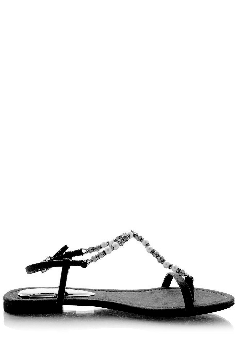 Elatia Black Sandals with Pearls &amp; Crystals