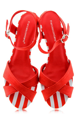 Κόκκινα Ριγέ Σουέντ Σανδάλια - Francesco Milano | Γυναικεία Παπούτσια