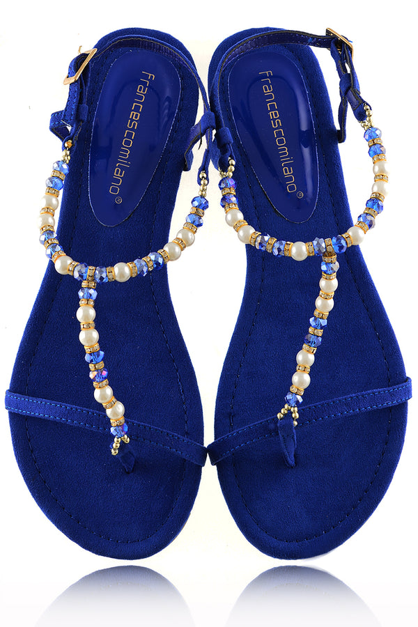 Μπλε Ηλεκτρίκ Σανδάλια με Πέρλες - Francesco Milano | Γυναικεία Παπούτσια