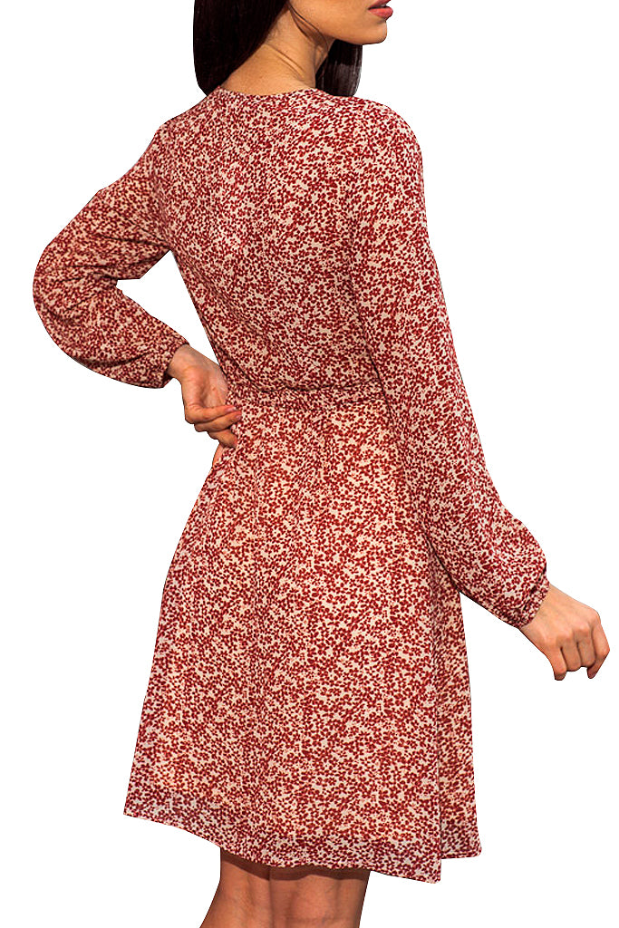 Κόκκινο Κρουαζέ Εμπριμέ Φλοράλ Φόρεμα | Γυναικεία Φορέματα - Estelle