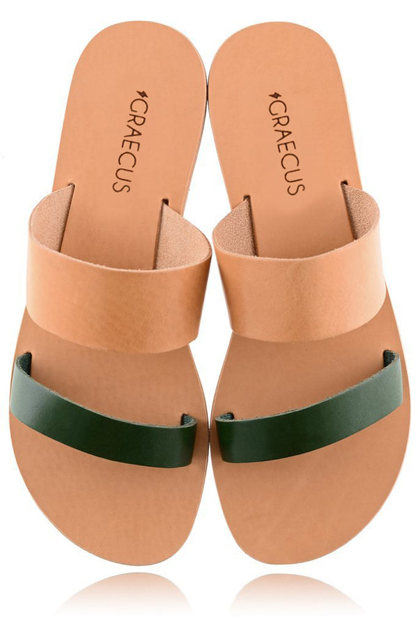 Μπεζ Πράσινα Δερμάτινα Σανδάλια - GRAECUS Sandals | Γυναικεία Παπούτσια