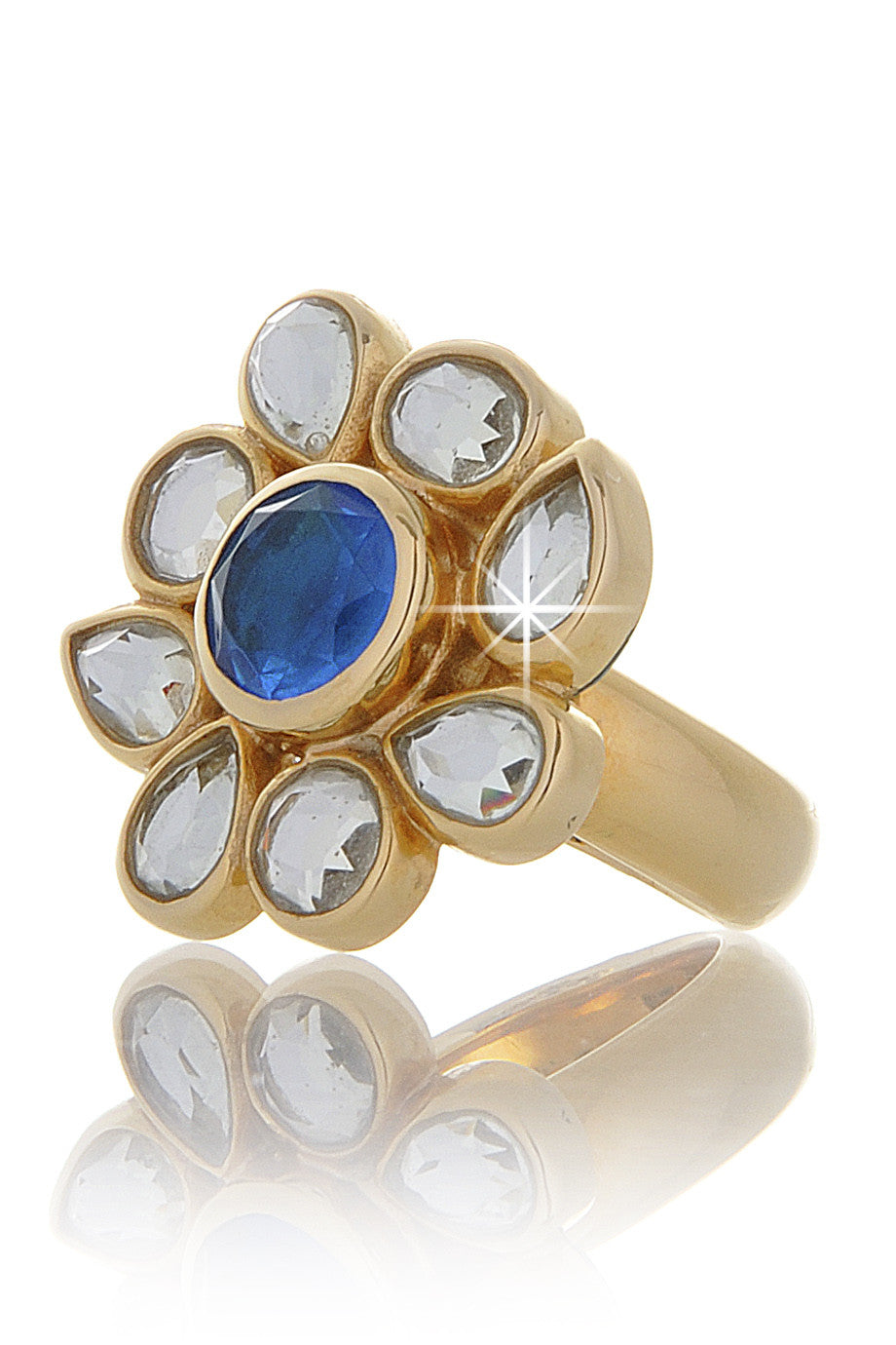 Μπλε Δαχτυλίδι σε Σχήμα Λουλουδιού - Isharya | Κοσμήματα