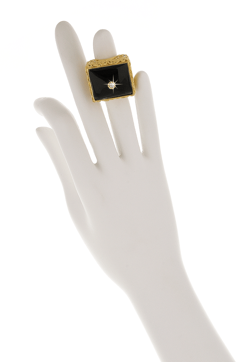 Επίχρυσο Δαχτυλίδι με Μαύρο Όνυχα - Isharya | Κοσμήματα