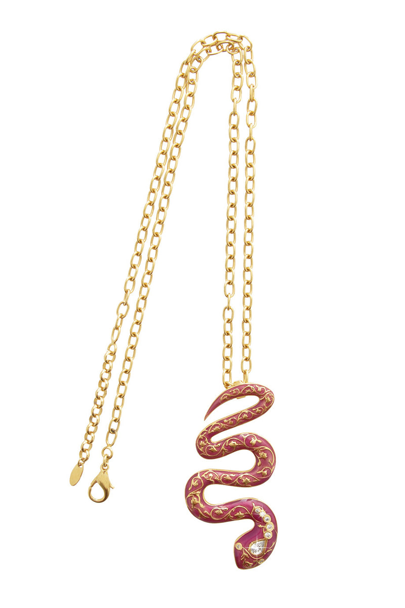 Φούξια Χρυσό Μενταγιόν Φίδι - Isharya | Κοσμήματα