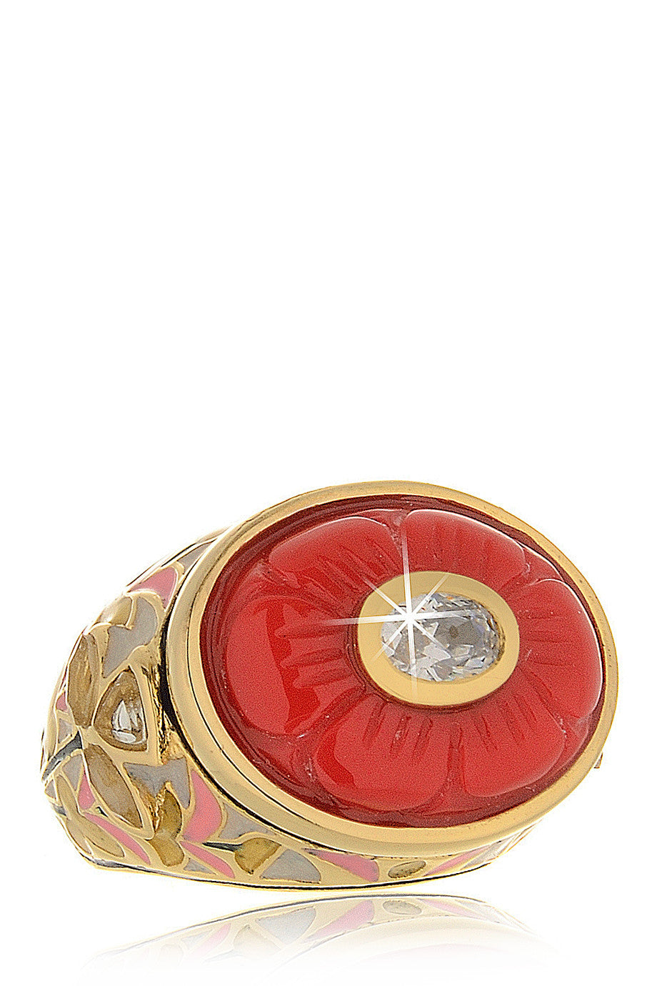 Ροζ Κοραλί Ανάγλυφο Δαχτυλίδι - Isharya | Κοσμήματα
