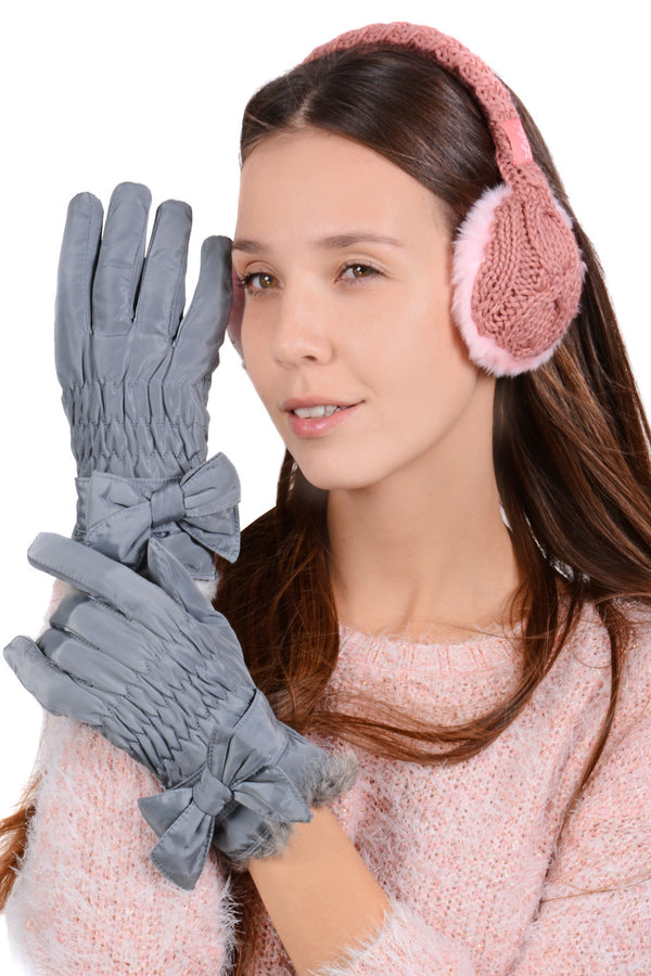 Γκρι Γάντια με Φιόγκο | Γυναικεία Γάντια