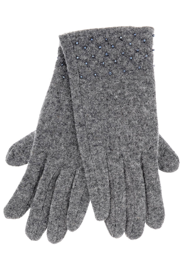 Γκρι Μάλλινα Γάντια με Χάντρες | Γυναικεία Γάντια
