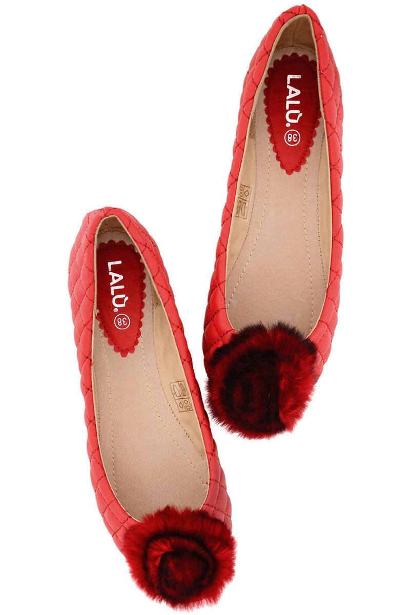 Κόκκινες Καπιτονέ Μπαλαρίνες | Γυναικεία Παπούτσια