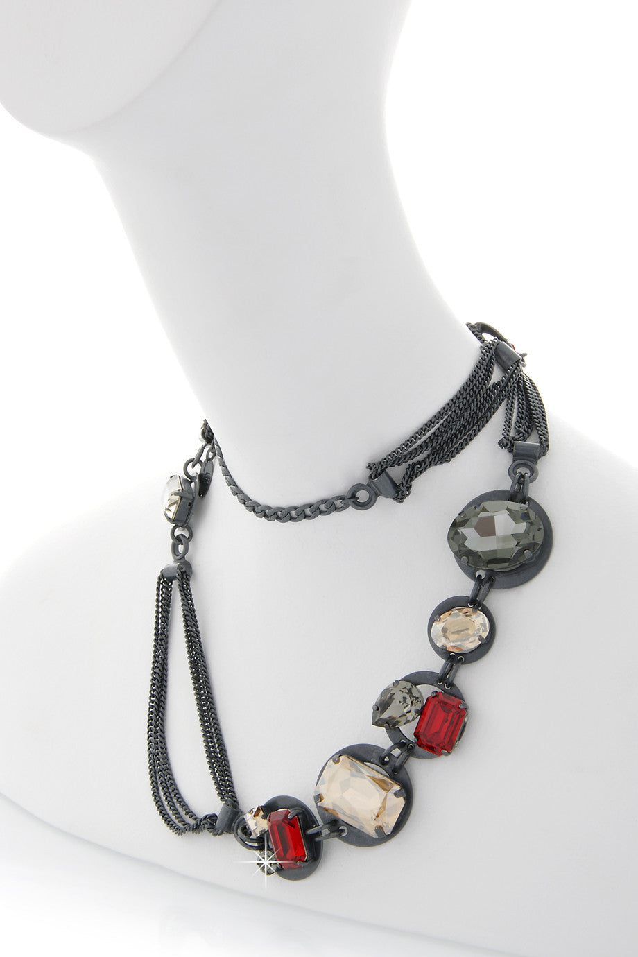 Σκούρο Ασημί Κολιέ με Κρύσταλλα - Lk Designs | Κοσμήματα