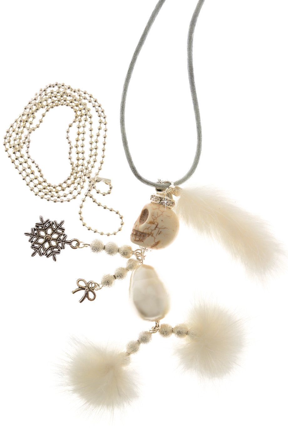 Κολιέ με Λευκή Γούνινη Φούντα - Marie Moi  | Κοσμήματα