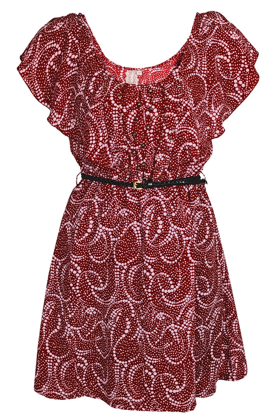 Μπορντό Φόρεμα με Σχέδια | Φορέματα - Mismash
