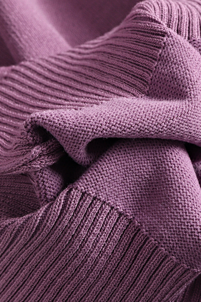 Emile Μωβ Πλεκτό Σετ Τοπ και Παντελόνι | Γυναικεία Ρούχα - Πλεκτά Σετ - Moncye | Emile Purple Knit Set Top and Pants