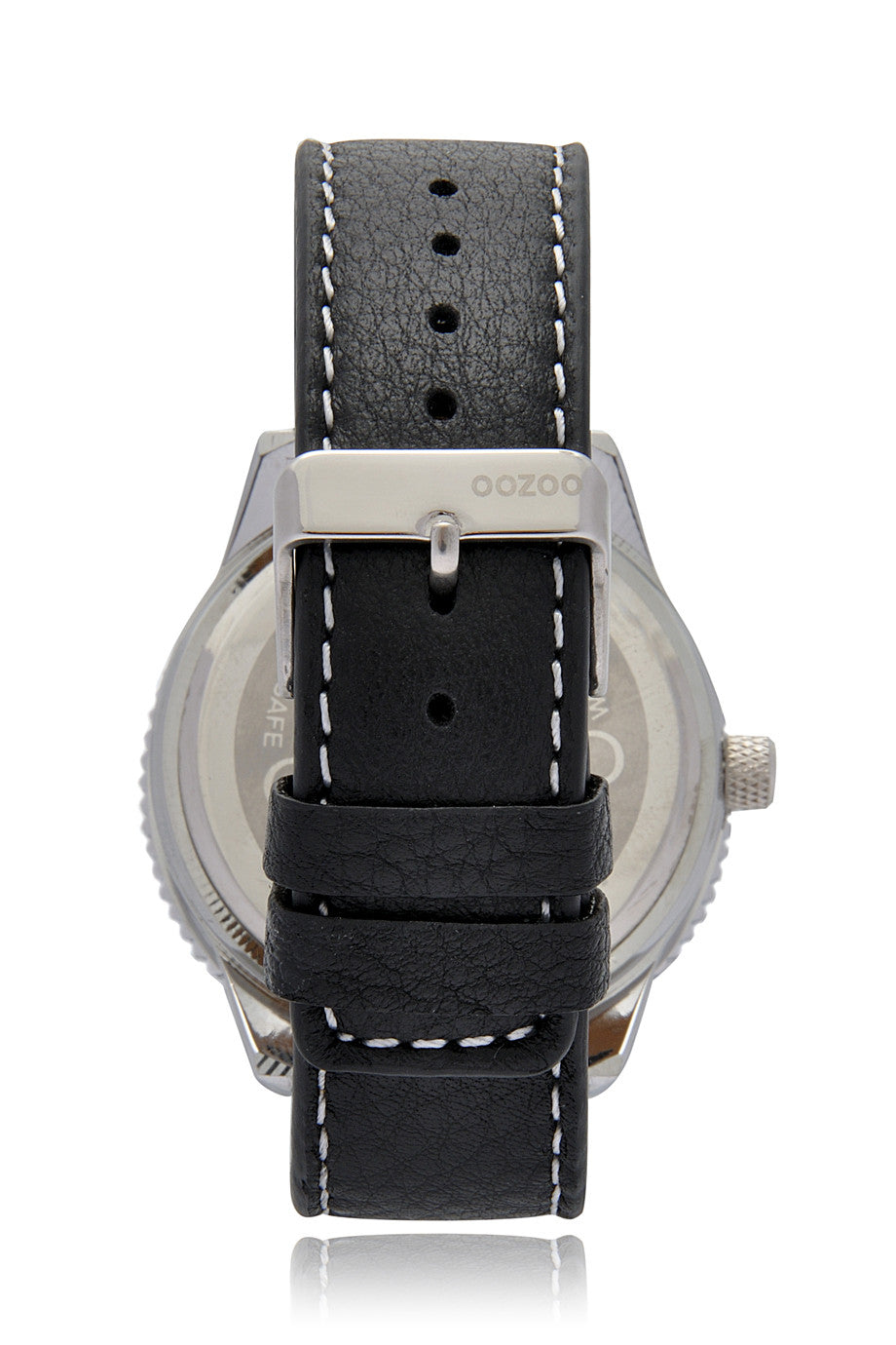 C3844 Ασημένιο Ρολόι με Μαύρο Δερμάτινο Λουράκι