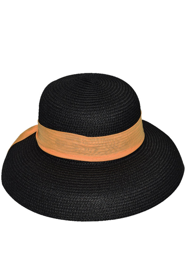 Nelania Μαύρο Ψάθινο Καπέλο με Κορδέλα | Γυναικεία Καπέλα - Ψάθινα - Παραλίας - The Straw