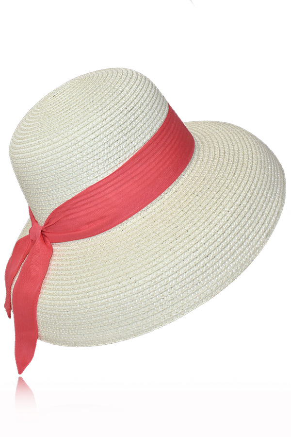 Nelania Εκρού Ψάθινο Καπέλο με Κορδέλα | Γυναικεία Καπέλα - Ψάθινα - Παραλίας - The Straw