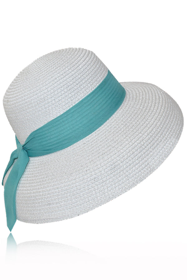 Nelania Λευκό Ψάθινο Καπέλο με Κορδέλα | Γυναικεία Καπέλα - Ψάθινα - Παραλίας - The Straw