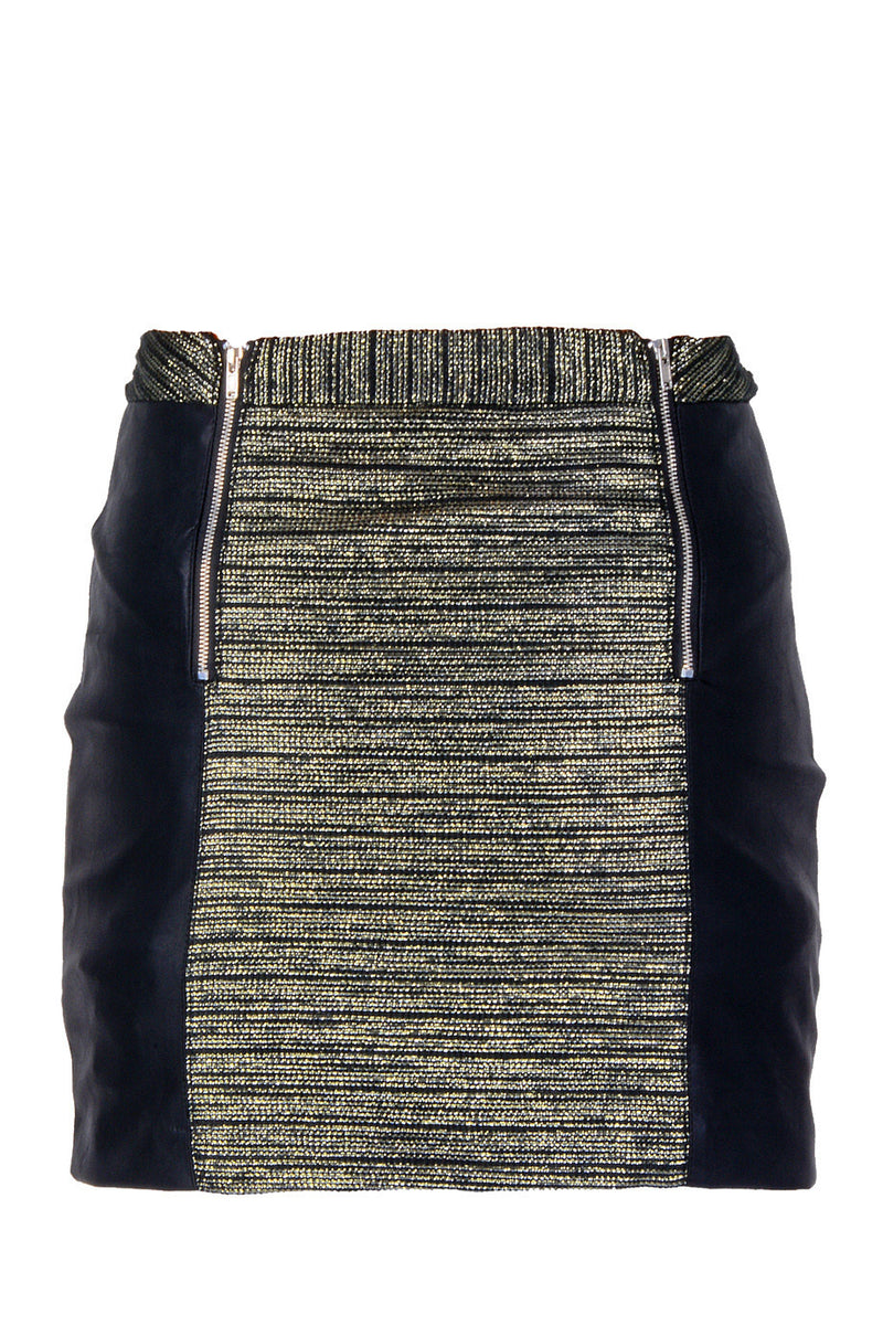 Μαύρη Χρυσαφί Μίνι Φούστα με Δέρμα | Φούστες
