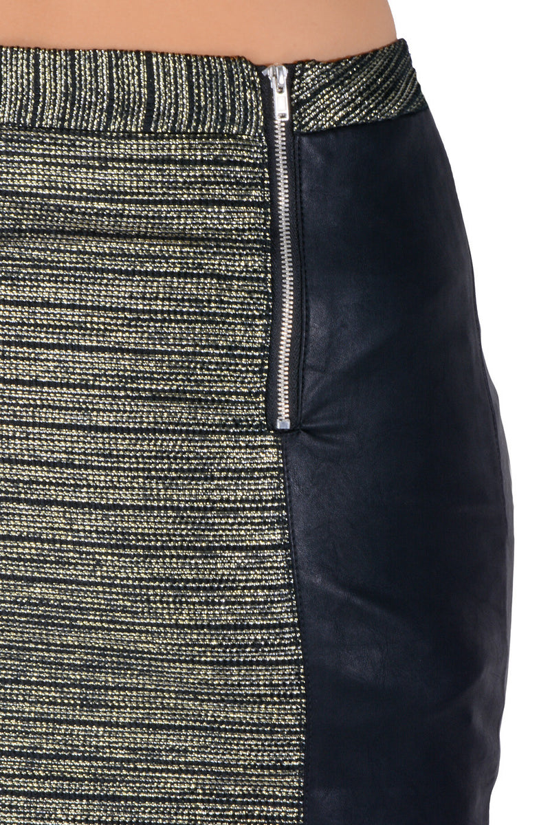 Μαύρη Χρυσαφί Μίνι Φούστα με Δέρμα | Φούστες