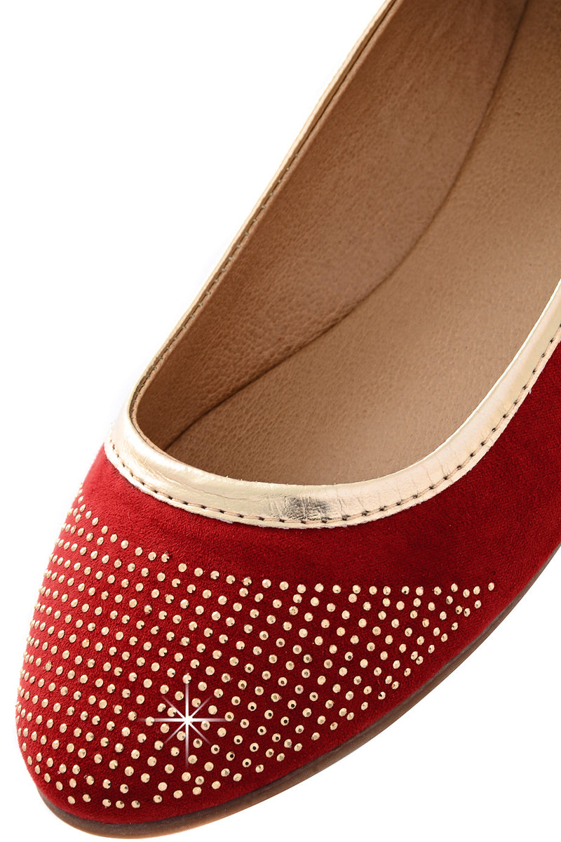 Κόκκινες Μπαλαρίνες με Χρυσά Τρουκς | Γυναικεία Παπούτσια