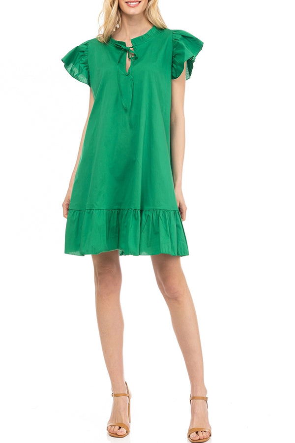 Trevina Πράσινο Φόρεμα με Βολάν | Γυναικεία Ρούχα - Φορέματα 