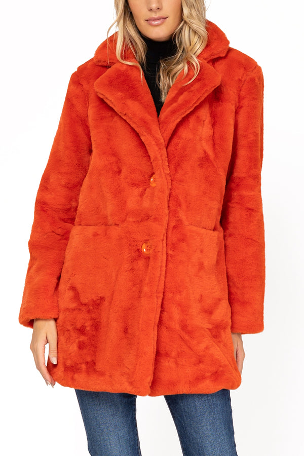 Adestra Πορτοκαλί Πανωφόρι με Συνθετική Γούνα | Γυναικεία Ρούχα - Παλτό - Πανοφώρια