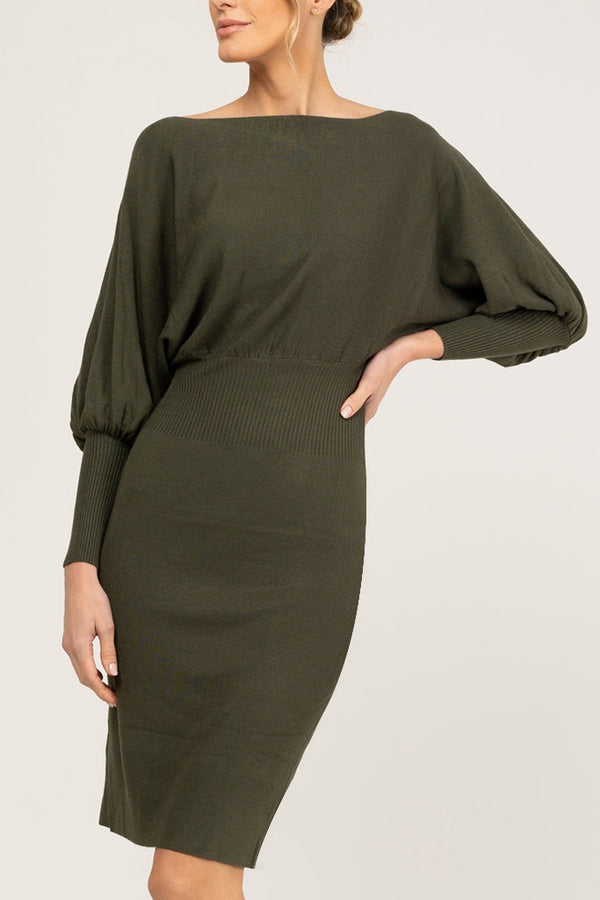 Ferteria Χακί Πράσινο Πλεκτό Φόρεμα | Γυναικεία Ρούχα - Φορέματα | Ferteria Green Knitted Dress