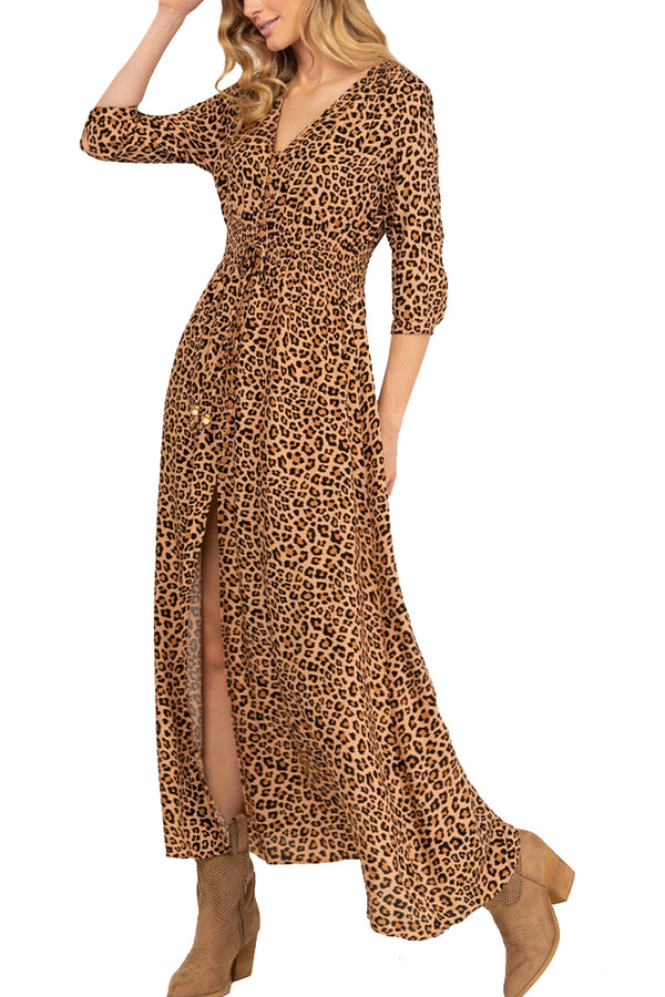 Gravela Πολύχρωμο Εμπριμέ Φόρεμα | Γυναικεία Ρούχα - Φορέματα Πλεκτά | Gravela Brown Camel Printed Dress