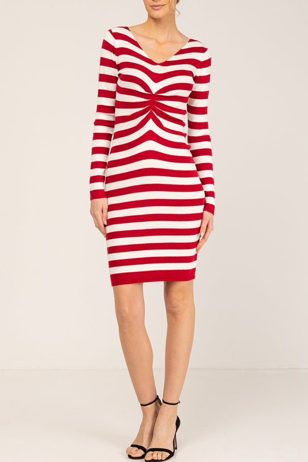 Gia Κόκκινο Πλεκτό Ριγέ Φόρεμα | Γυναικεία Ρούχα - Φορέματα - Πλεκτά | Gia Red Knit Striped Dress