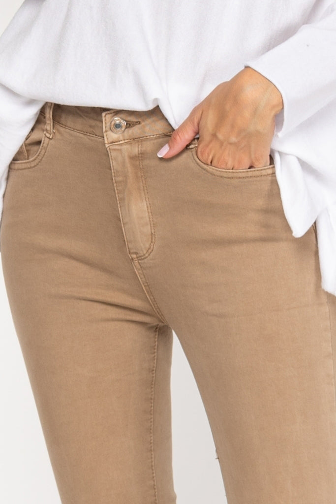 Sadoria Μπεζ Καμηλό Τζιν Παντελόνι | Γυναικεία Ρούχα - Γυναικεία Παντελόνια | Sadoria Beige Camel Slim Straight Cut Jeans