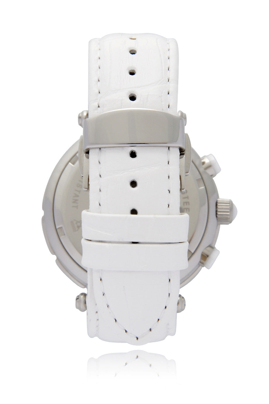 SUIR White Leather Chronograph Watch with Crystals