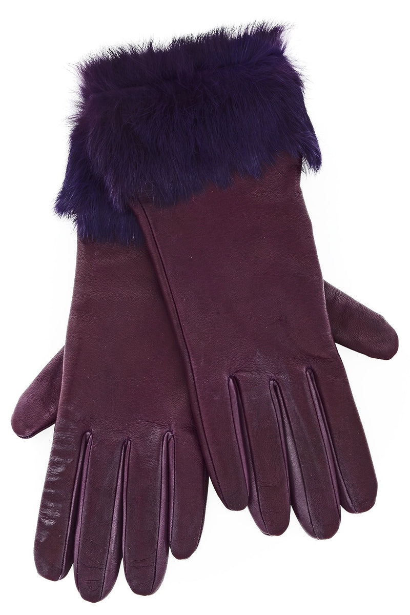 Mωβ Δερμάτινα Γάντια με Γούνα - Demi | Γυναικεία Γάντια
