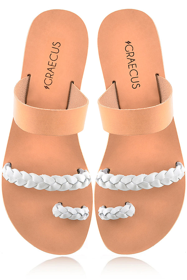 Μπεζ Λευκά Δερμάτινα Σανδάλια - GRAECUS Sandals | Γυναικεία Παπούτσια