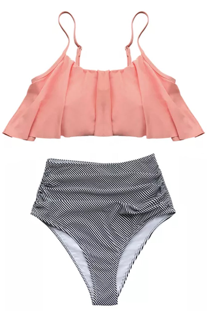 Finley Ροζ Ριγέ Μπικίνι Μαγιό με Βολάν | Γυναικεία Μαγιό - Beachwear - Μπικίνι