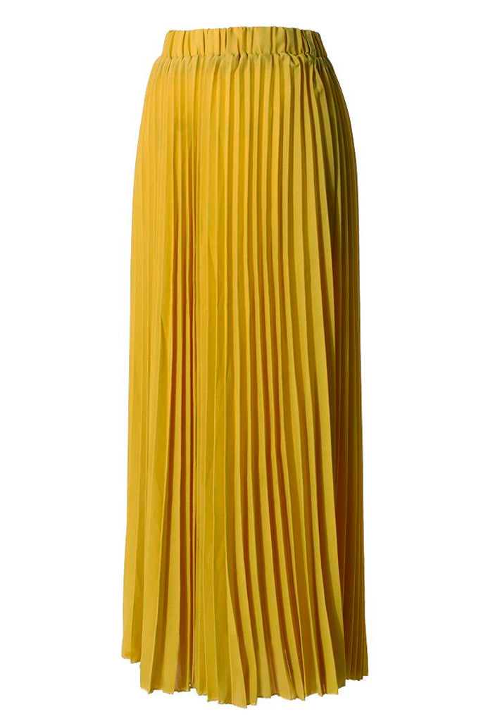 Κίτρινη Μουσταρδί Μάξι Πλισέ Φούστα | Γυναικεία Ρούχα - Estelle